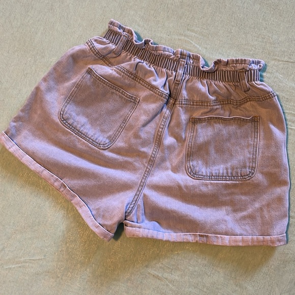 Plaid & Plain denim jean shorts ruffle-top light wash size L - Picture 8 of 12